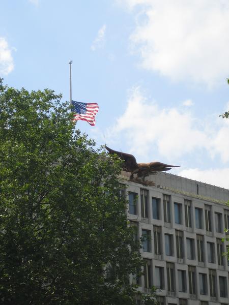 American Embassy with Flag at Half Mast