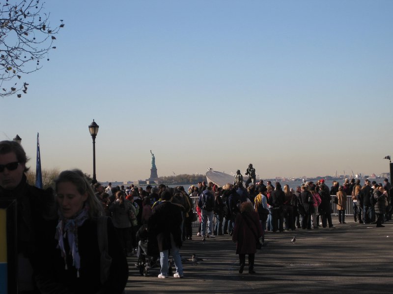 The line to catch the ferry to Liberty Island