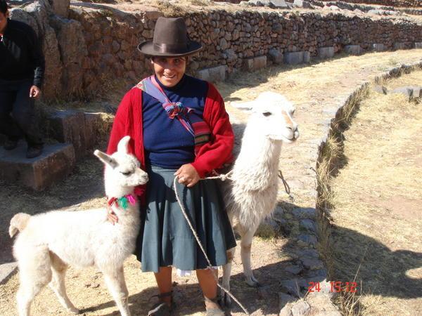 Llamas and lady at Sacsayhuaman 
