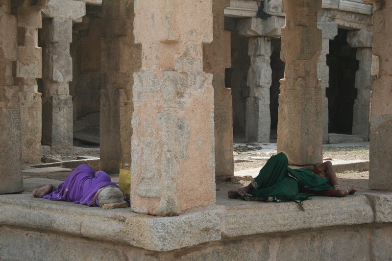 Old ladies sleeping in the temple