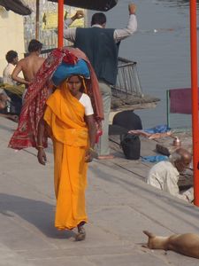 Lady walking along Ghats