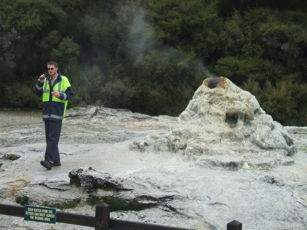 Kiwi guy about to put soap in the geyser