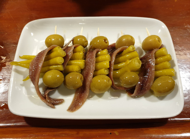 Anchovies with peppers and olives