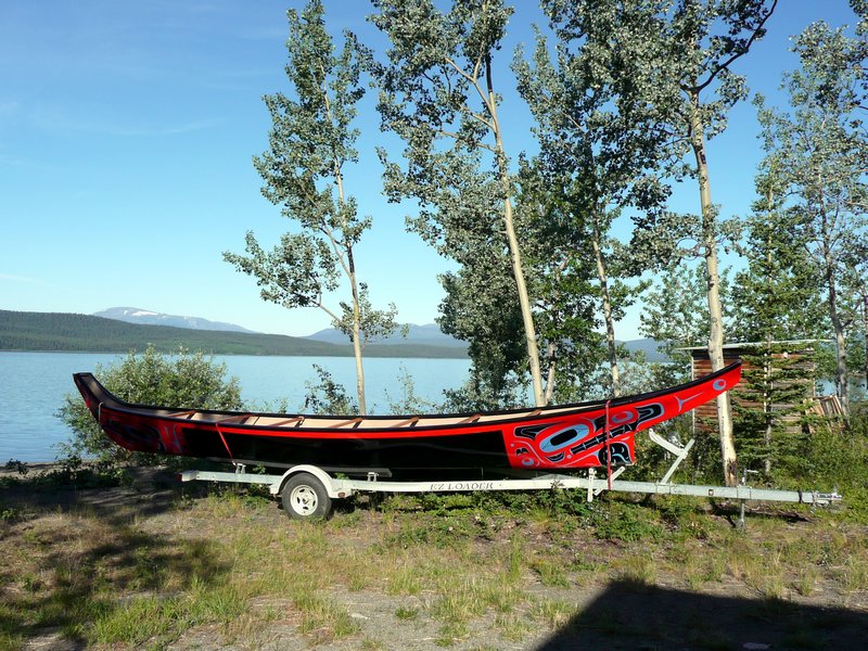 2011-07-11 Native canoe and Teslin Lake
