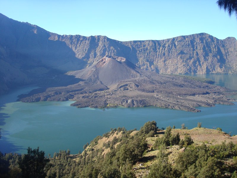 View of lake and volcano