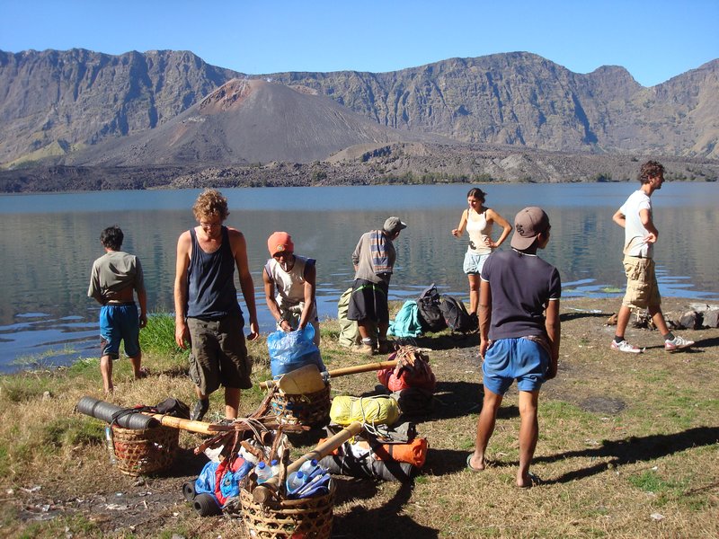 Our group, guide, and porters at the lake