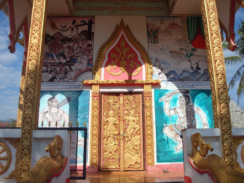 Colourful temple in Champasak