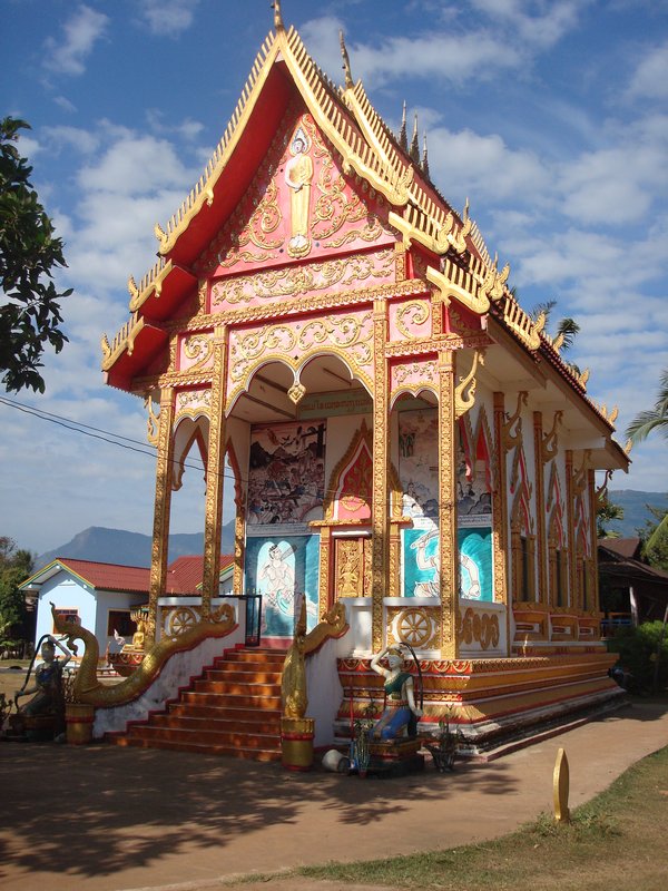 Colourful temple in Champasak