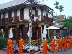 Monks receiving alms in Luang Prabang