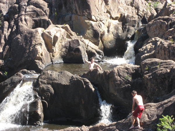 Climing and swiming at the falls