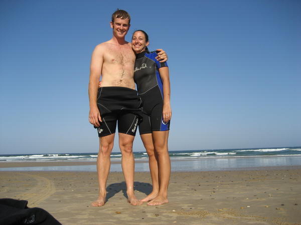 Joe & Carolyn on the beach after boogie boarding