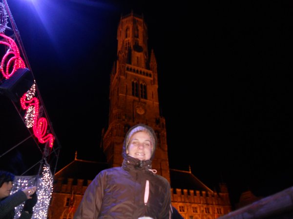 Laura in Bruges at night