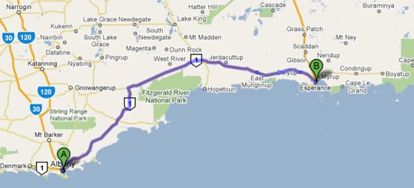 Map -Albany to Esperance