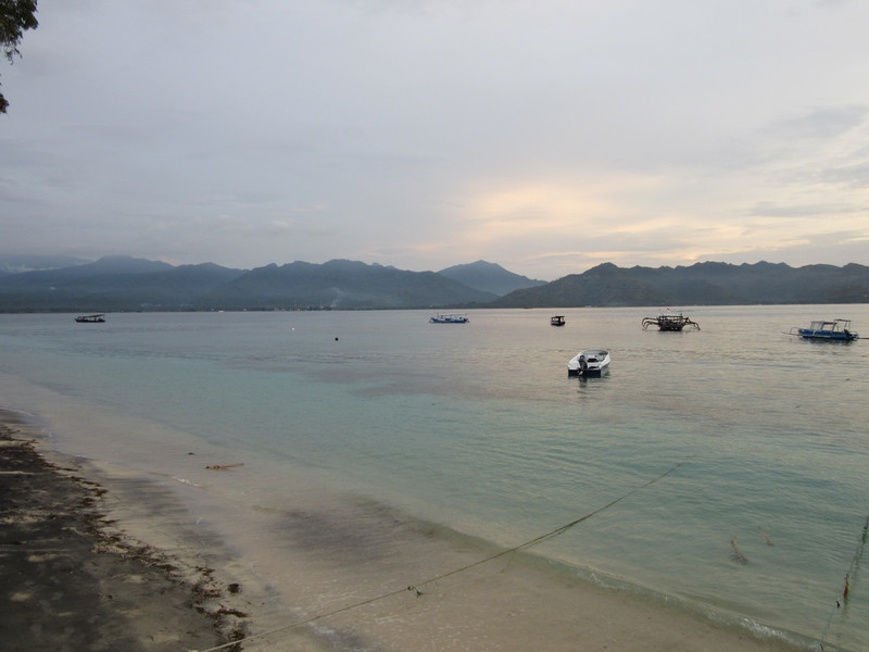 Gili Air early evening beach and boats