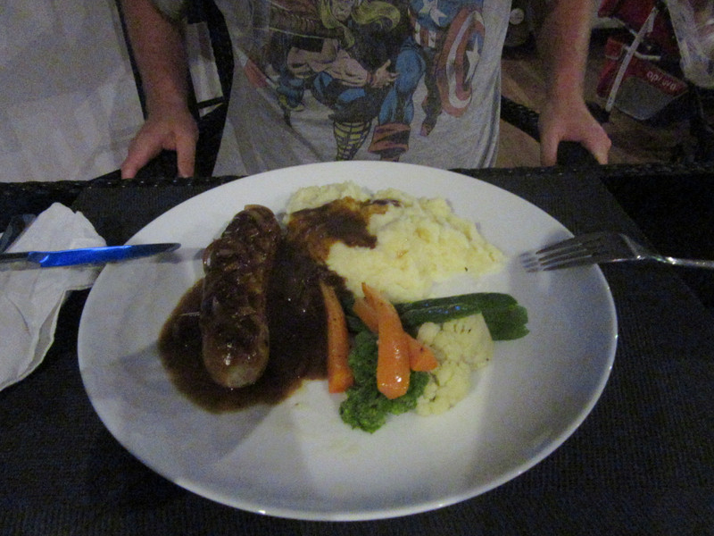 Birthday meal at the resort - Chefs special pork sausage...with MASH!