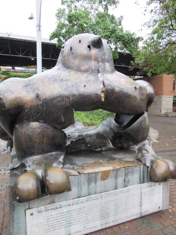Bombed Botero sculpture in Parque San Antonio...
