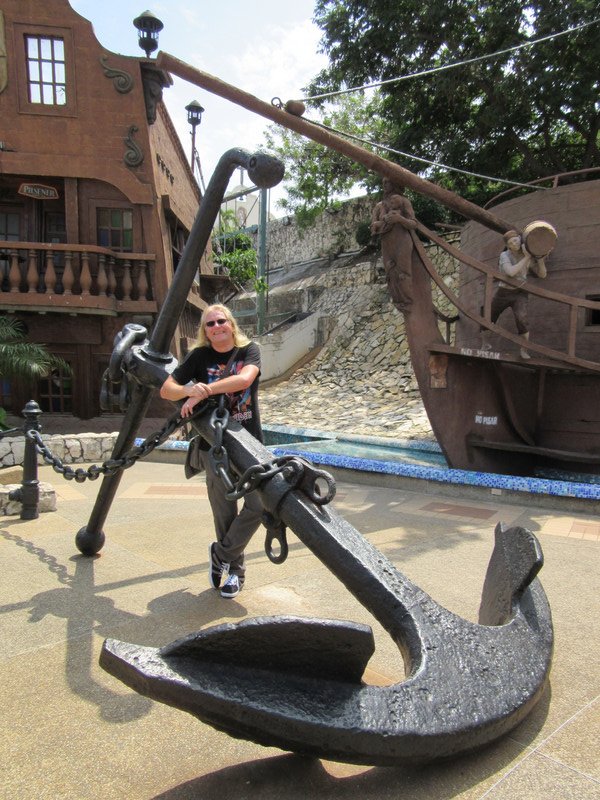 A bloody great anchor...and a big metal thing they use to stop ships