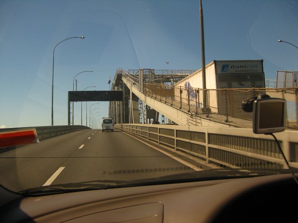 Driving across Auckland Harbour Bridge