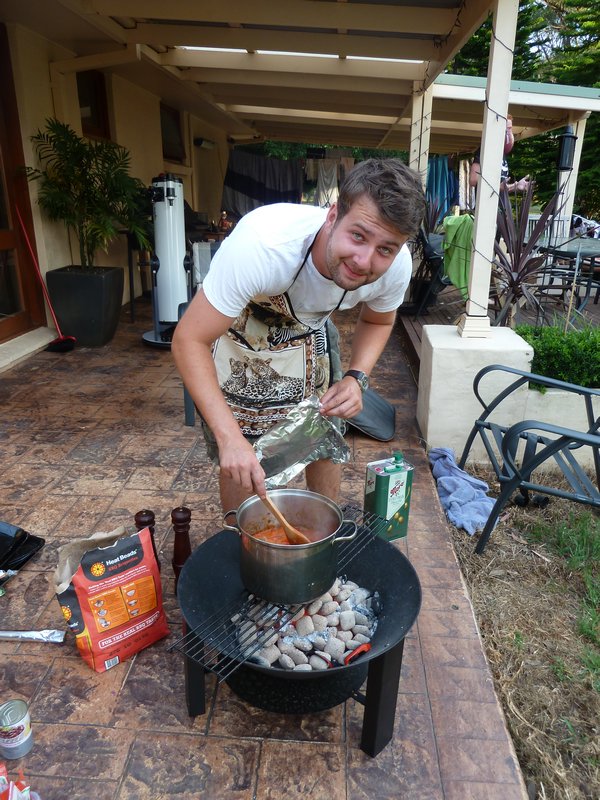 Joe cooking our chilli dinner