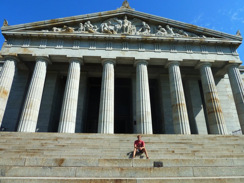 Dan on the steps at the Shrine of remembrance 