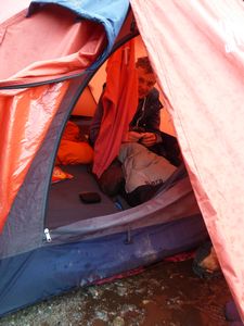 Dan in the tent in camp 2 - Pacaymayu 