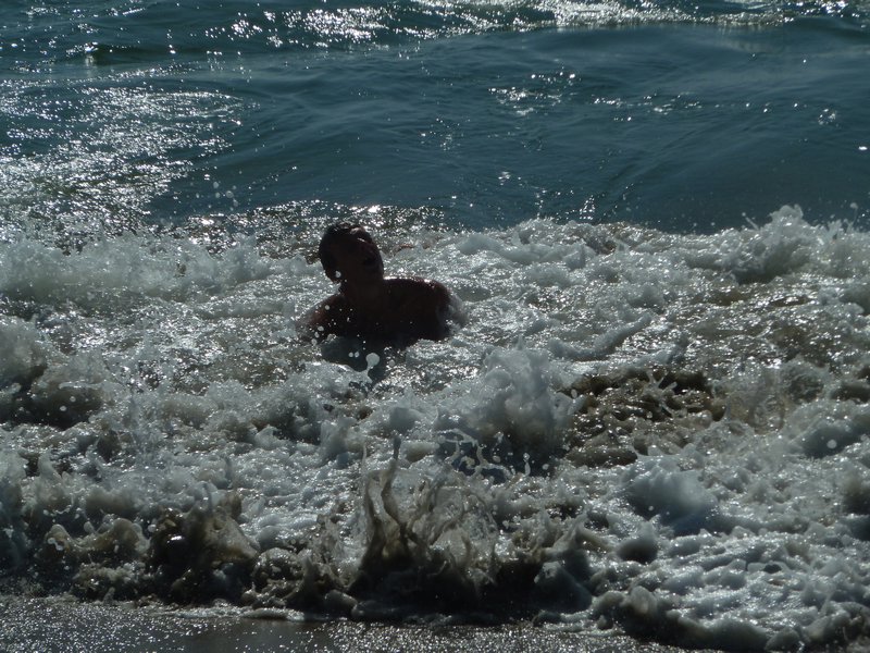 Dan playing in the sea on his birthday
