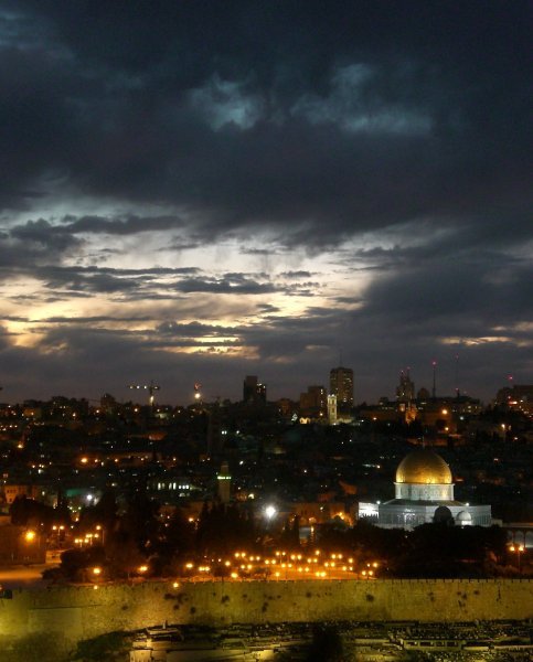 Jerusalem's Old City after sunset