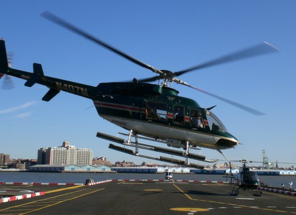 Helicopter is taking off Manhattan Heliport