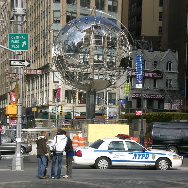 Steel globe at Columbus circle