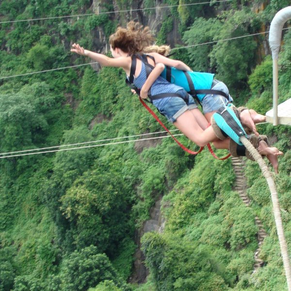 Tandem bungee jump off Victoria Falls Bridge