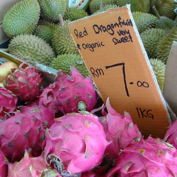 Red dragon fruit and durians