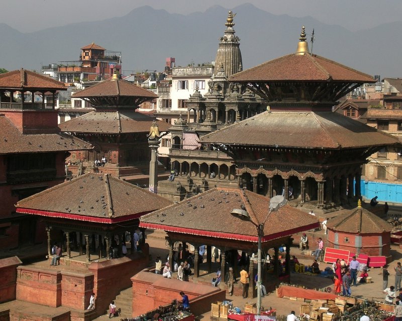 Temples and mountains, Durbar Square Patan