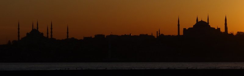 Blue Mosque and Hagia Sophia at sunset