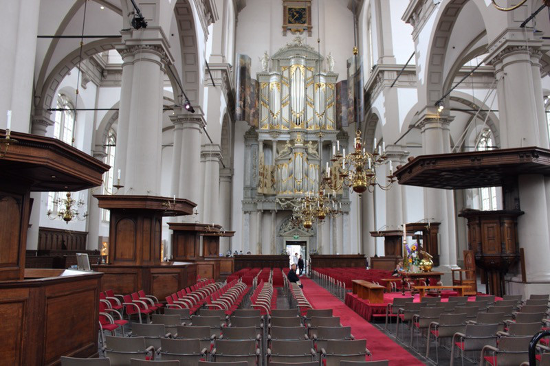 Interior of Westerkerk including organ pipes