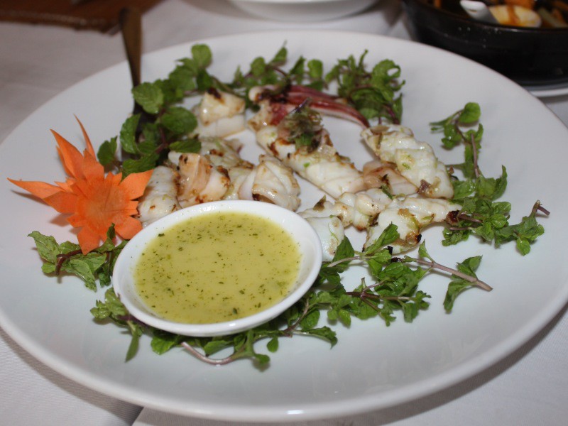 Grilled salted calamari at the Secret Garden, Hoi An