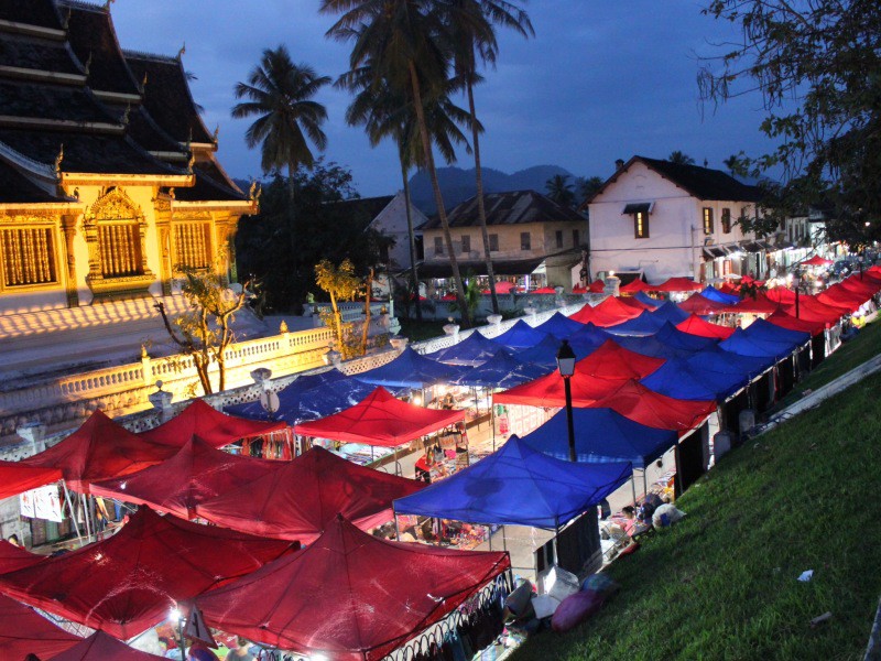 View of night market from Phu Si, Luang Prabang, Laos