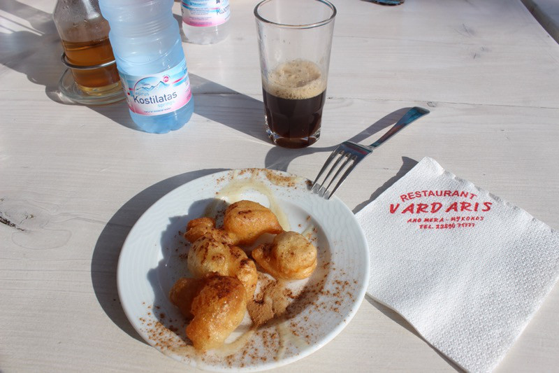 Loukoumades and cold sweet coffee