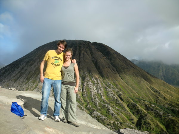 Posing in front of a volcano