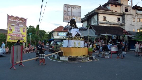 Offerings and exorcism ceremony take place at the village Crossroad