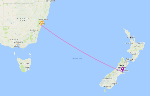 Sydney to Christchurch Map
