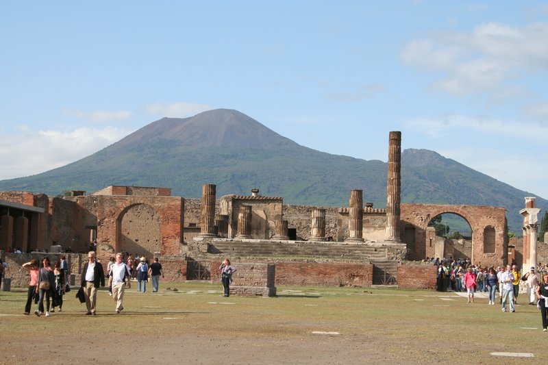 view of the city, vesuvius lurking in the background