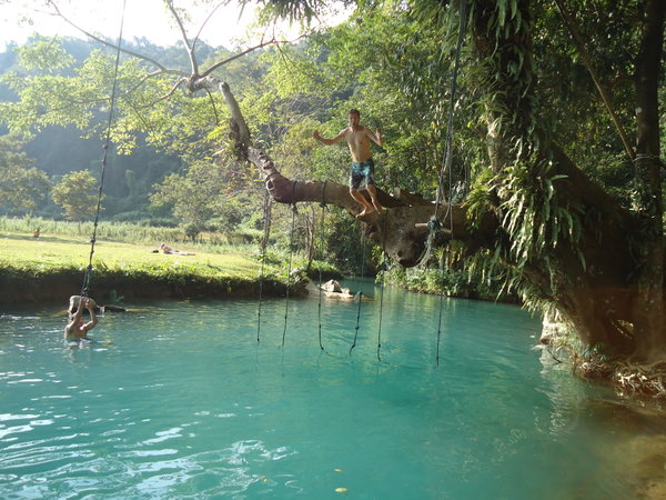Dima jumping at the blue lagoon