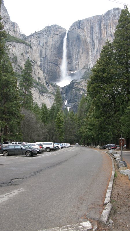 The falls from the parking lot at Yosemite Lodge
