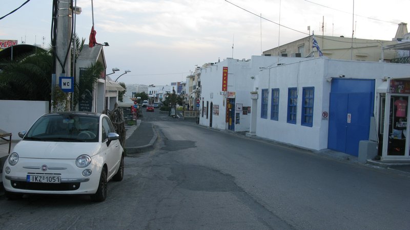 Main street of Fira in the evening