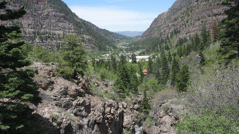 Ouray from the bridge over waterfall