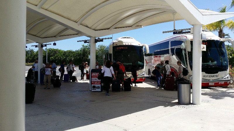 ADO bus arriving at airport
