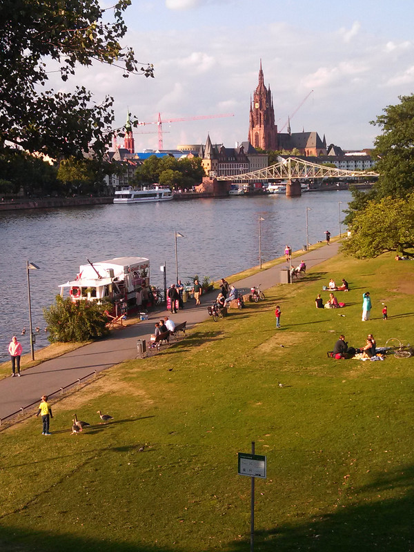 The Main River is a major hangout spot, especially in the evening.