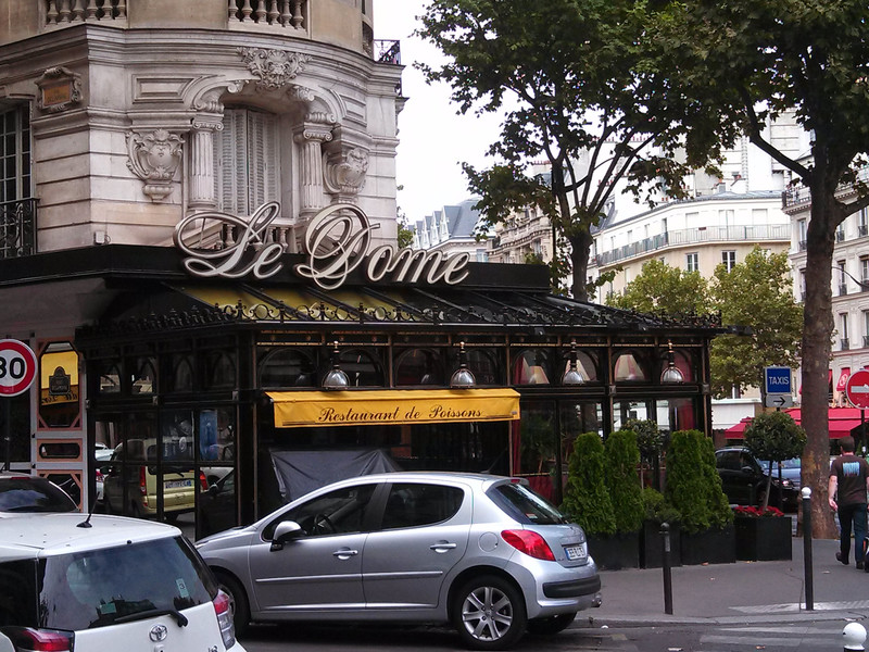 Closeup of Le Dome on Montparnasse Blvd, popular hangout for The Lost Generation