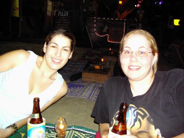 Rosie and I with Singha Beers (blah)