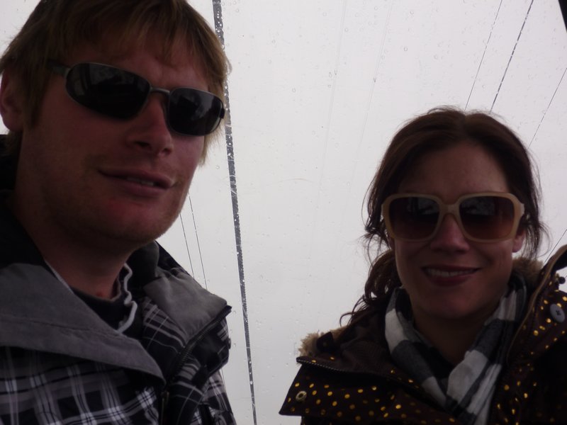 Us going up in Cable car